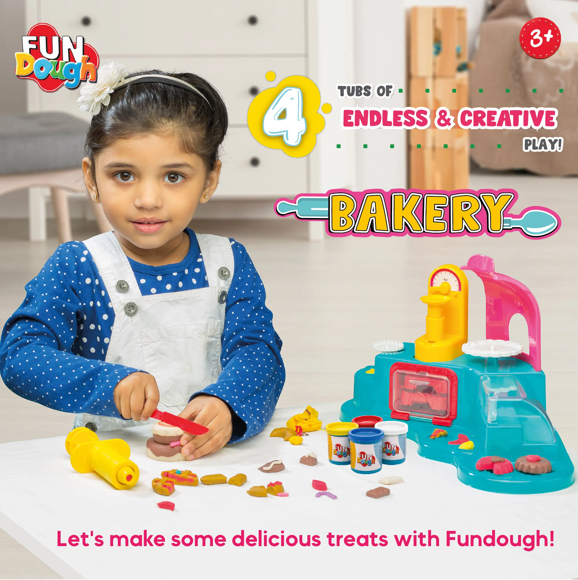 Fundough Bakery Playset � Creative Cake & Pastry Making Activity Kit (4 Dough Tubs, Moulds, Tools & Oven) - Image 4