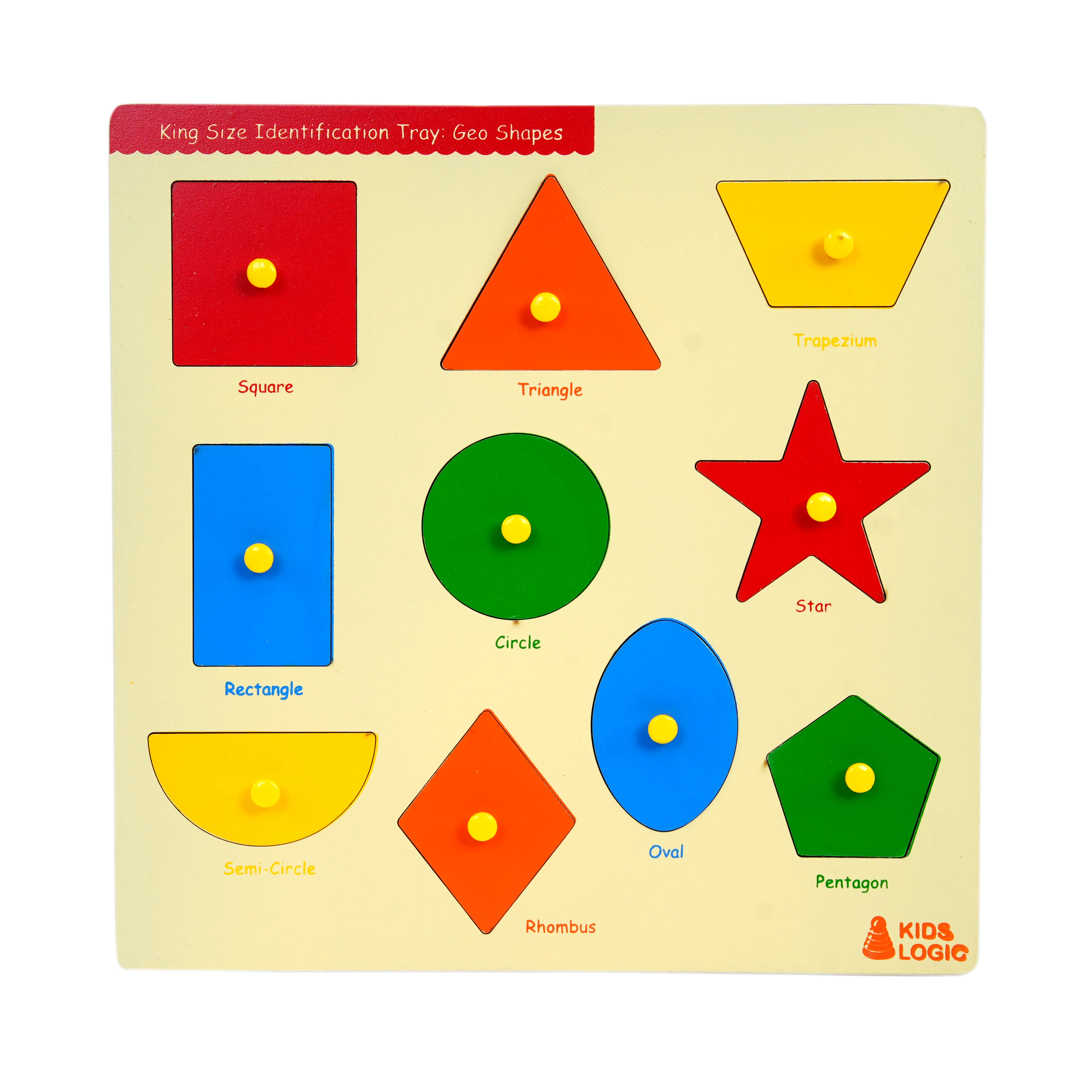 Kids Logic King Size Identification Tray � Geo Shapes Wooden Puzzle Board - Image 1