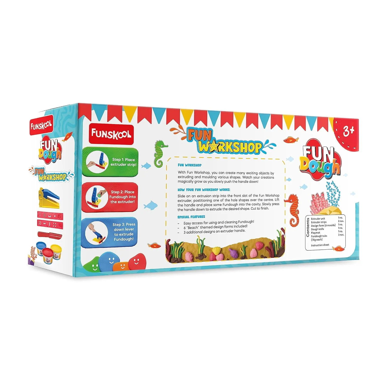 Funskool Fundough Fun Workshop Kit | Creative Dough Extruder Playset | 3 Tubs Included | Kids 3+ - Image 2