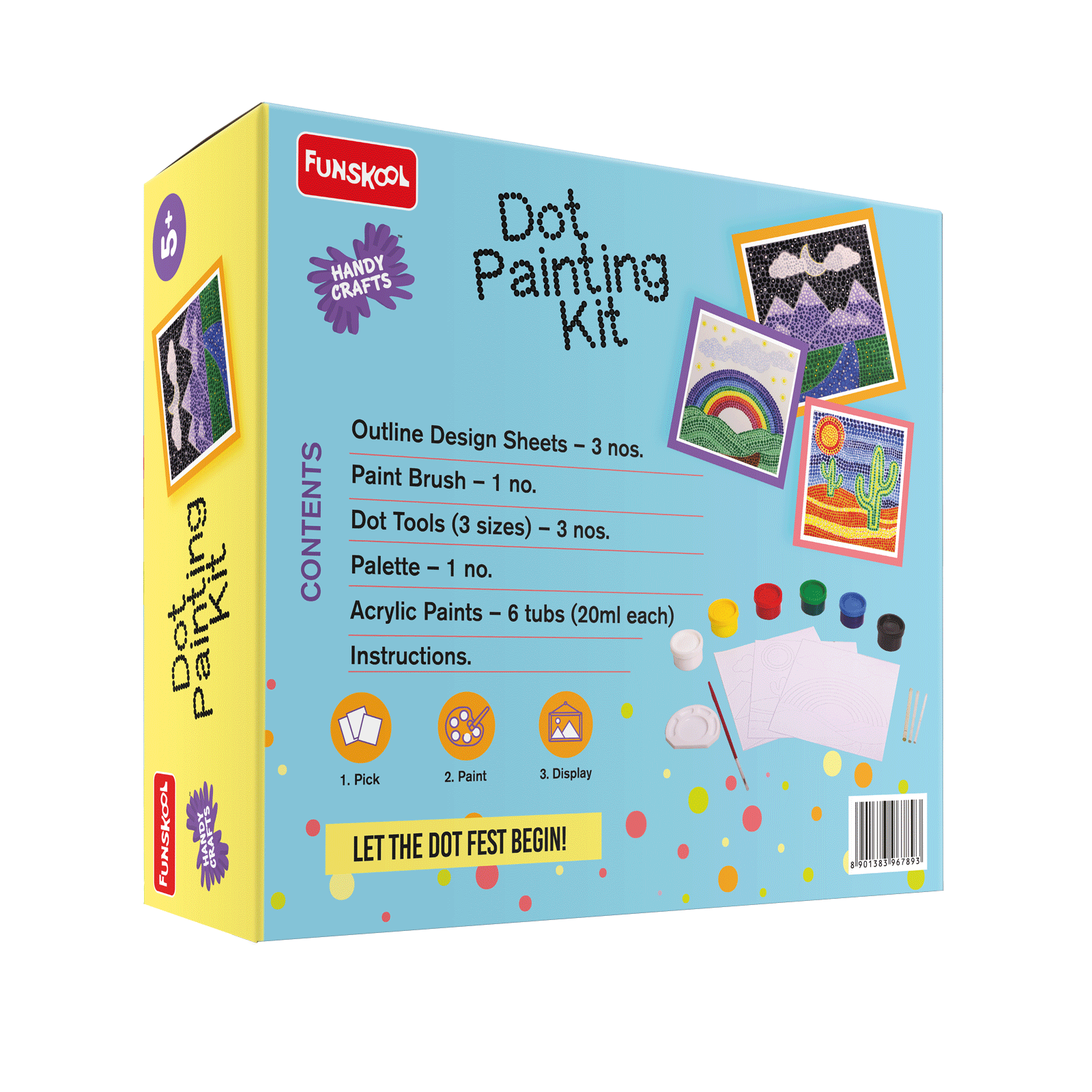 Funskool Handycrafts � Dot Painting Kit (Create 3 Beautiful Paintings with Dots) - Image 3