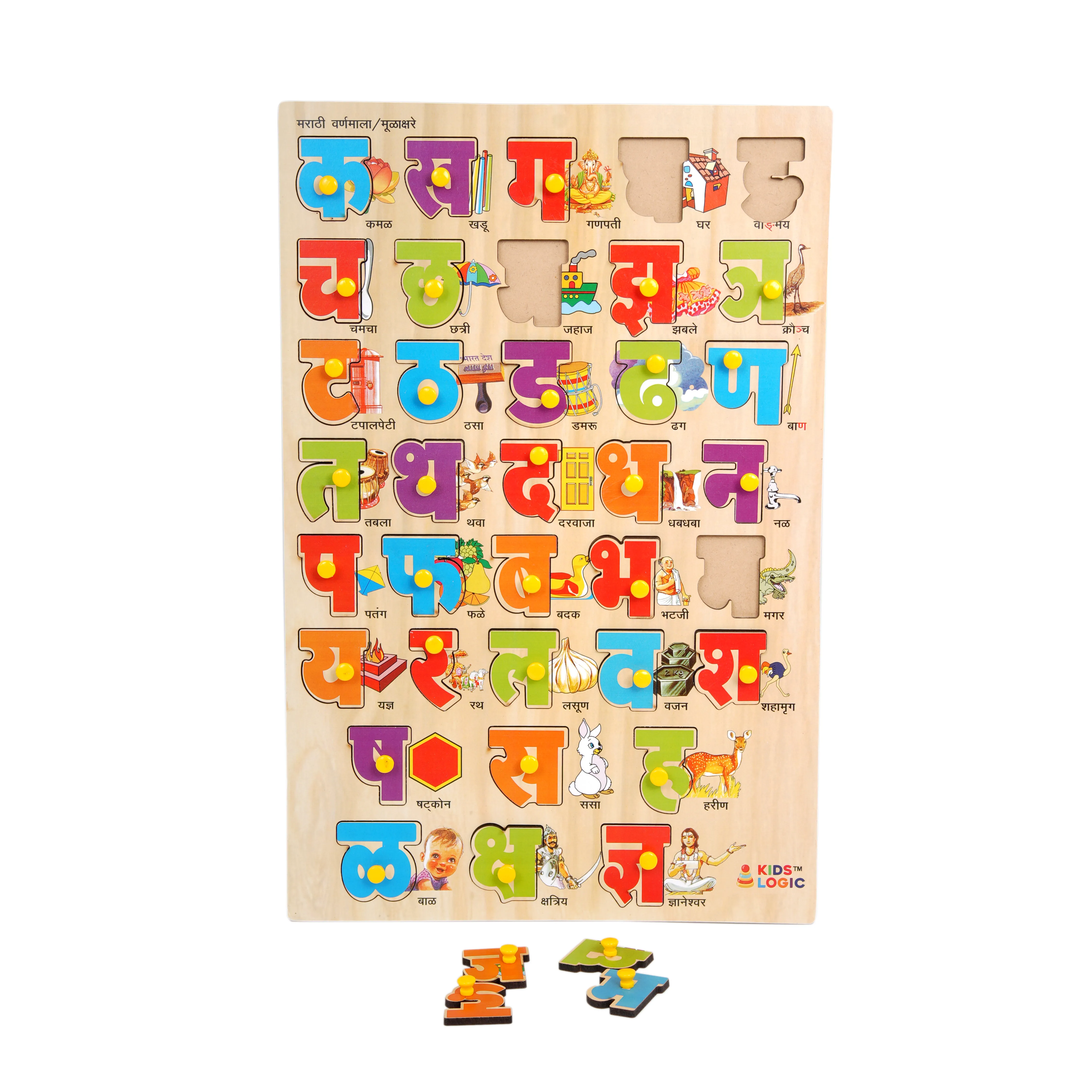 Kids Logic Marathi Varnamala Wooden Knob Puzzle Board � Mulakshare Learning Toy - Image 2