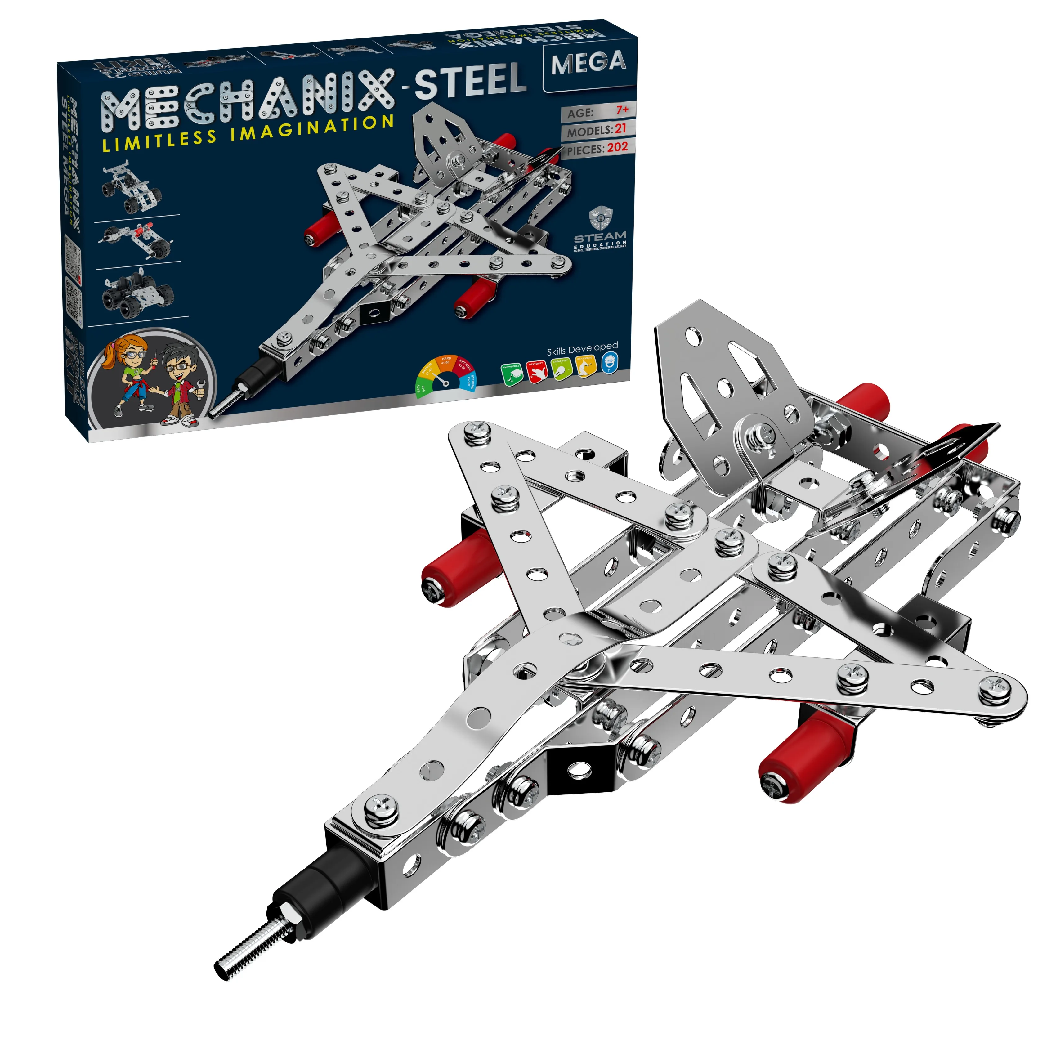 MECHANIX - STEEL - MEGA | 7+ Years | STEM DIY Building Kit | 202 Pieces | Build 21 Models - Image 2