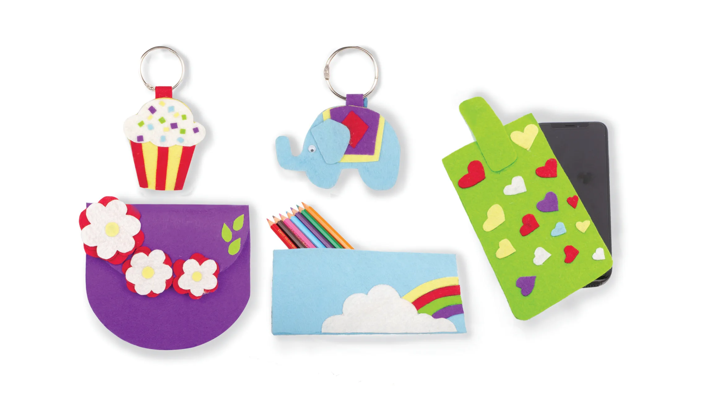 Funskool Handycrafts � Felt Craft (Make 5 Colourful Felt Accessories: Sling Bag, Phone Sleeve, Pencil Pouch & Keyrings) - Image 4