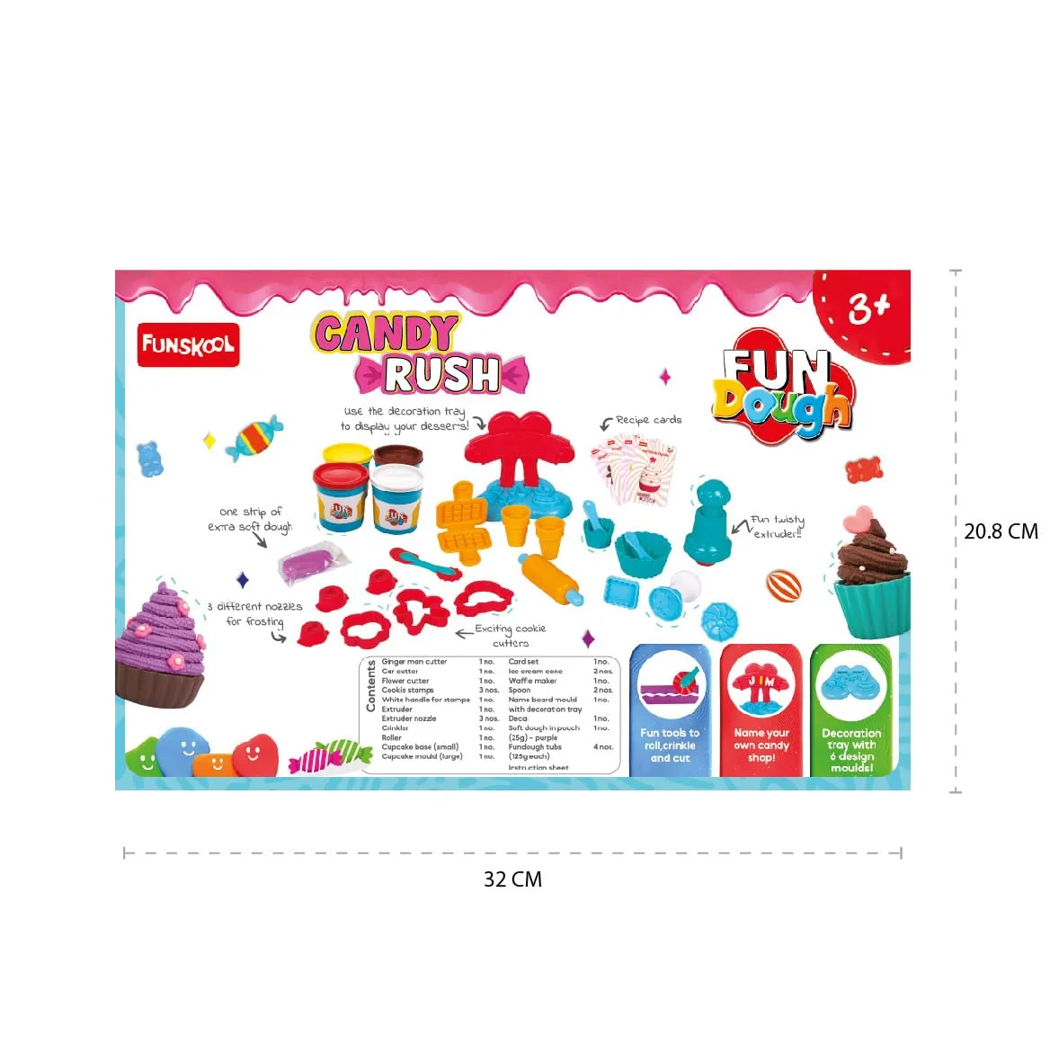 FunDough Candy Rush Playset � 4 Dough Tubs, 20+ Tools, Cookie Cutters & Frosting Nozzles | FunSkool Dough Kit for Kids - Image 3
