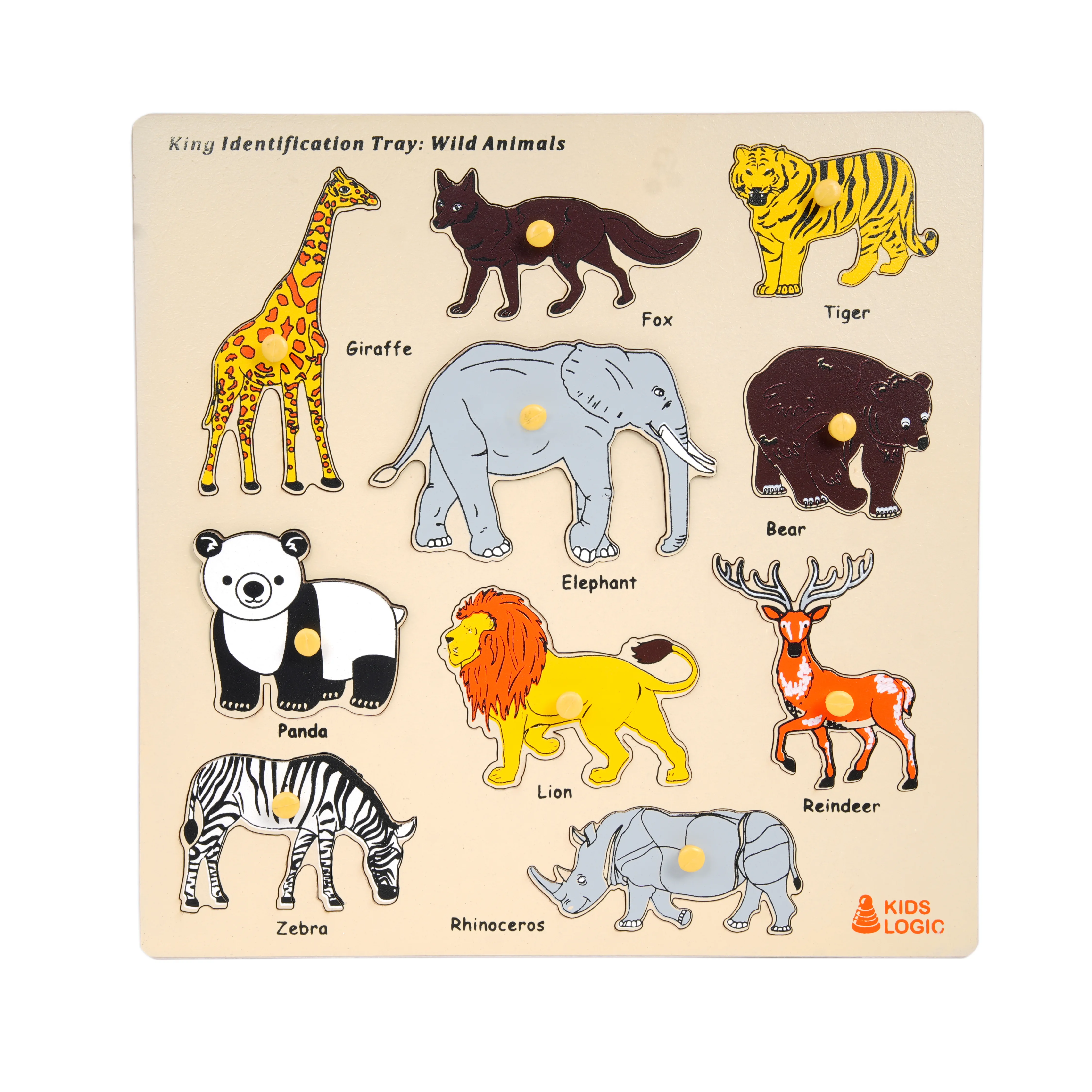 Kids Logic King Identification Tray � Wild Animals Wooden Puzzle Board - Image 1