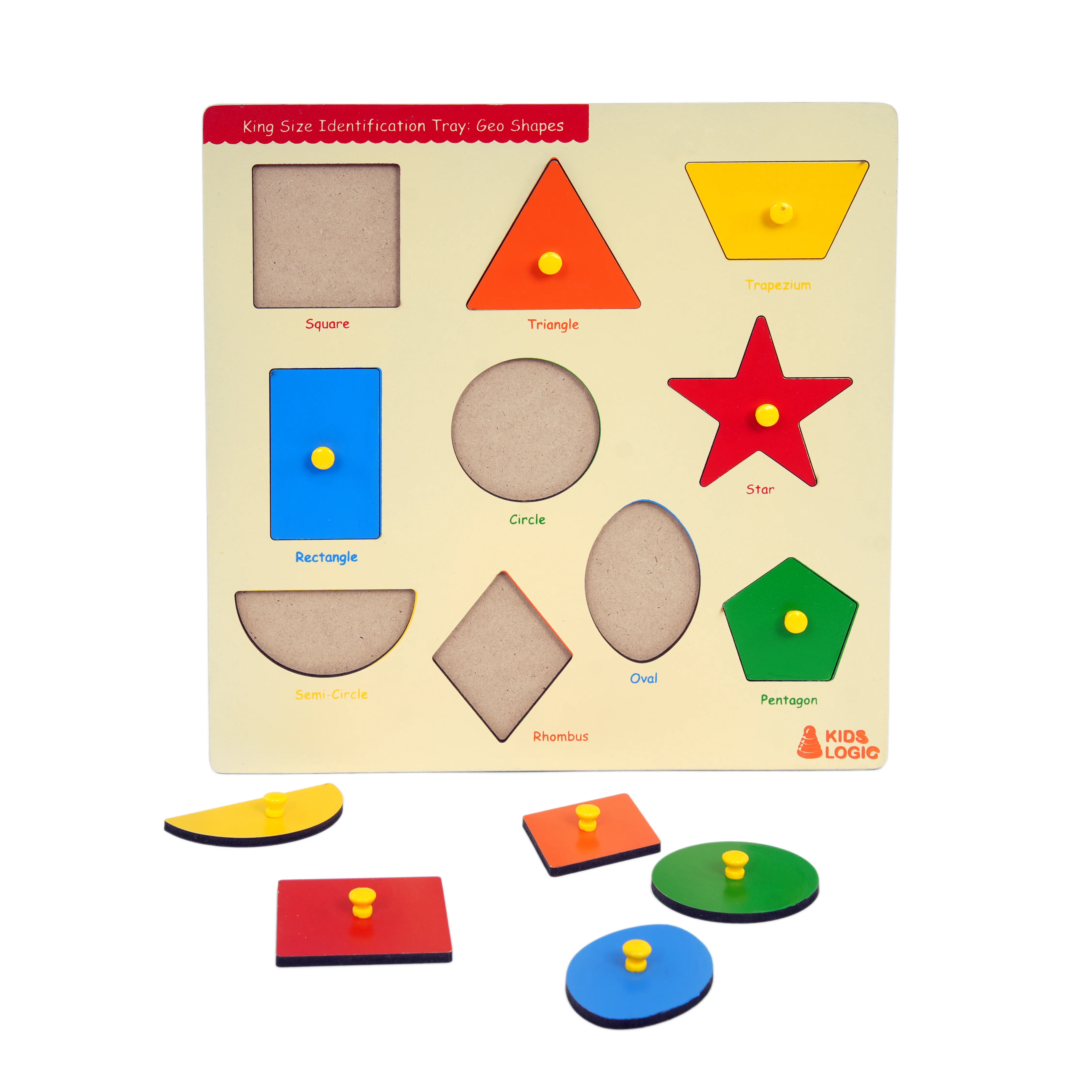 Kids Logic King Size Identification Tray � Geo Shapes Wooden Puzzle Board - Image 3