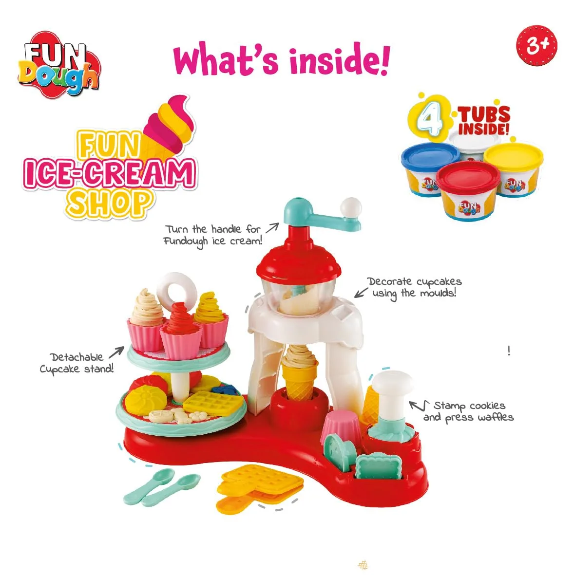 FunDough Fun Ice-Cream Shop � Creative Ice-Cream Playset for Kids | 4 Tubs Included | Ages 3+ - Image 4